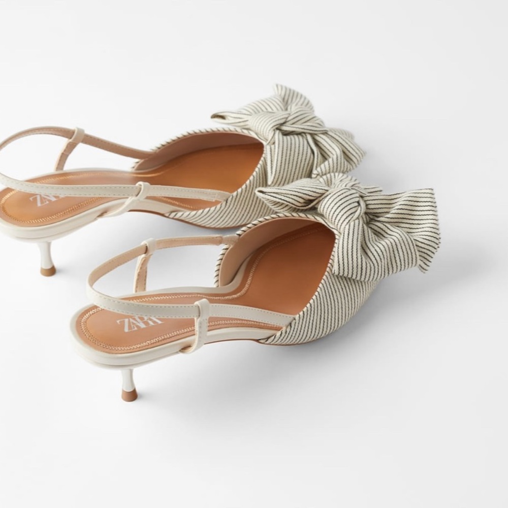 Zara Stripped Kitten Heel Shoes with Bow